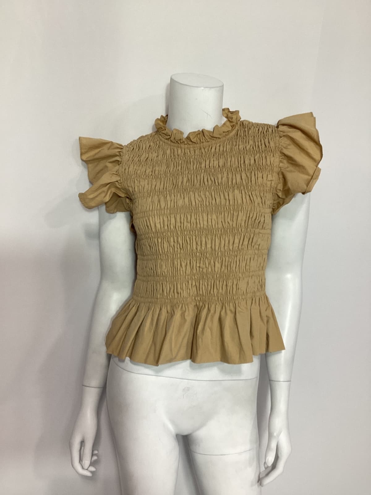Tan Smocked High Neck Nadine Blouse - Image 2
