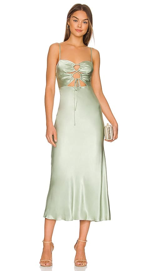 Felicity Lace Up Midi Dress In Thyme - Image 1