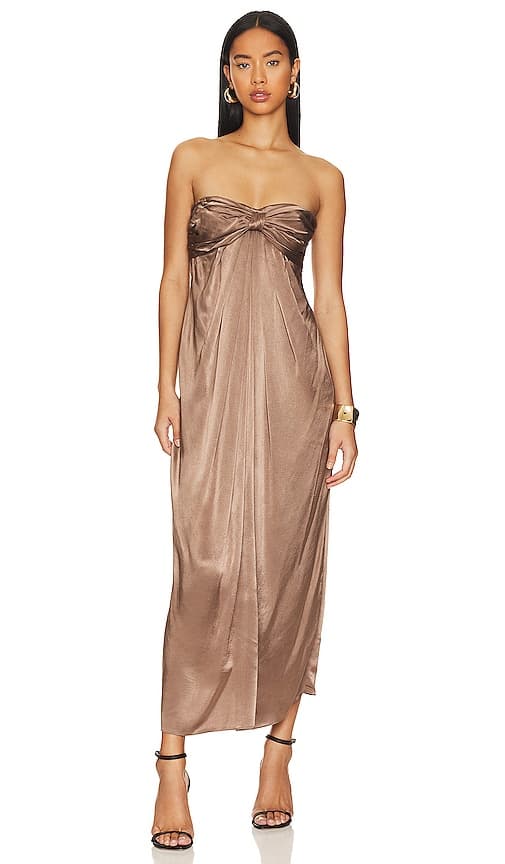 Milo Strapless Knot Midi Dress In Cacao - Image 1