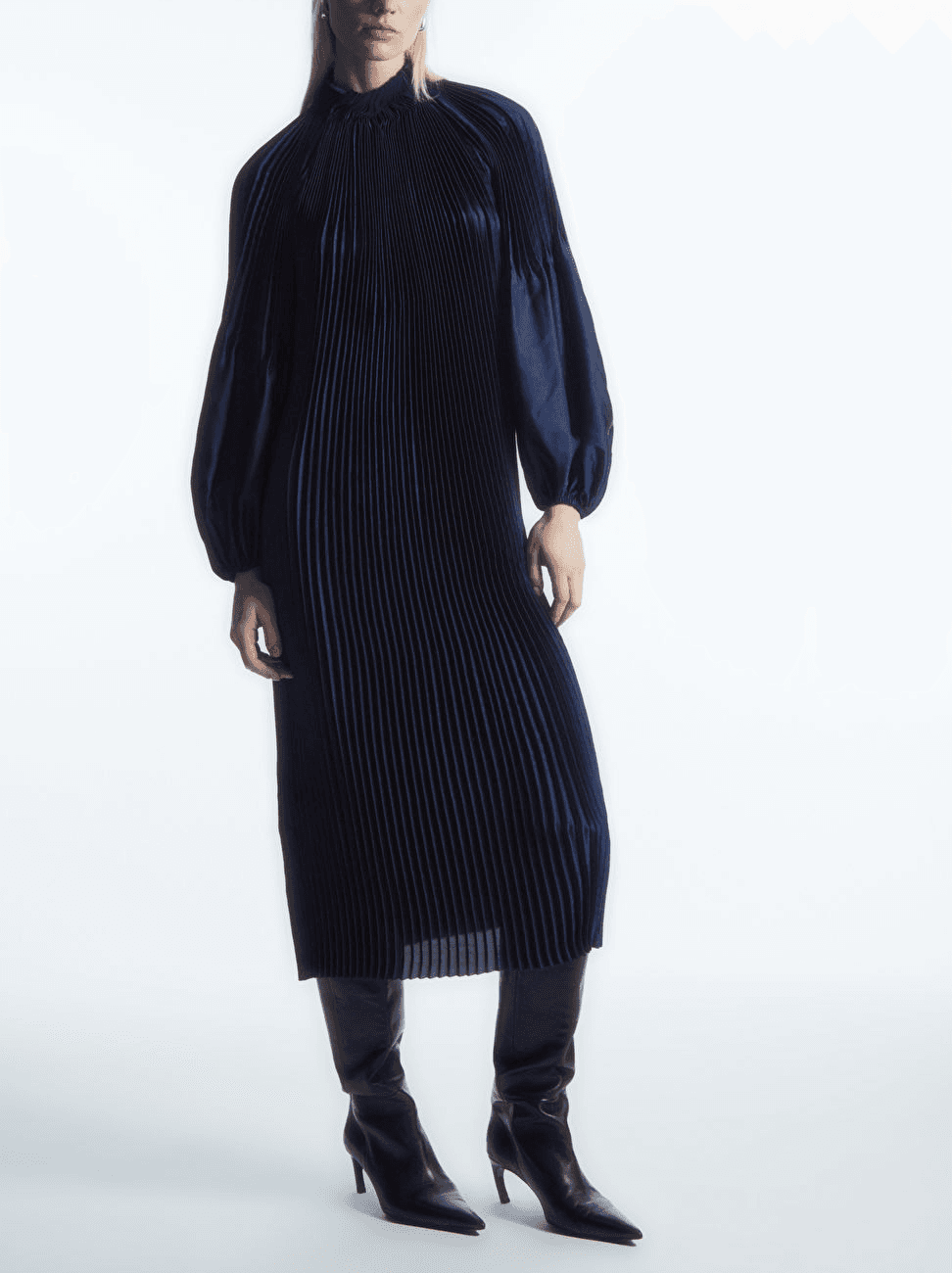 OVERSIZED PLEATED HIGH-NECK MAXI DRESS - Image 1