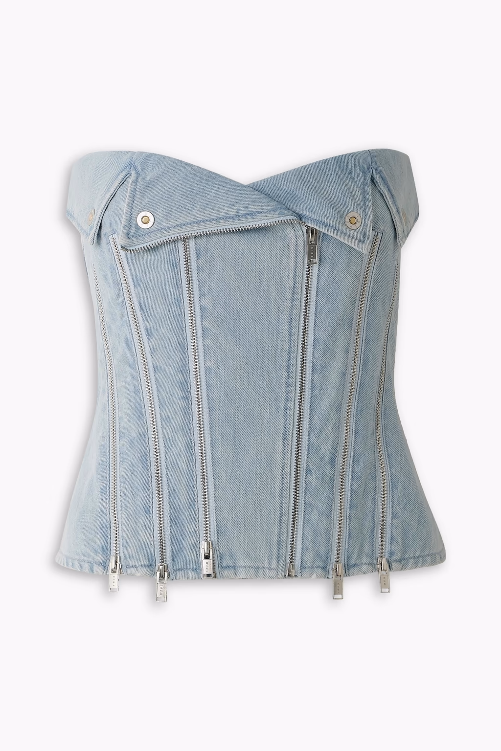 Strapless Zip-Embellished Denim Bustier Top - Image 1
