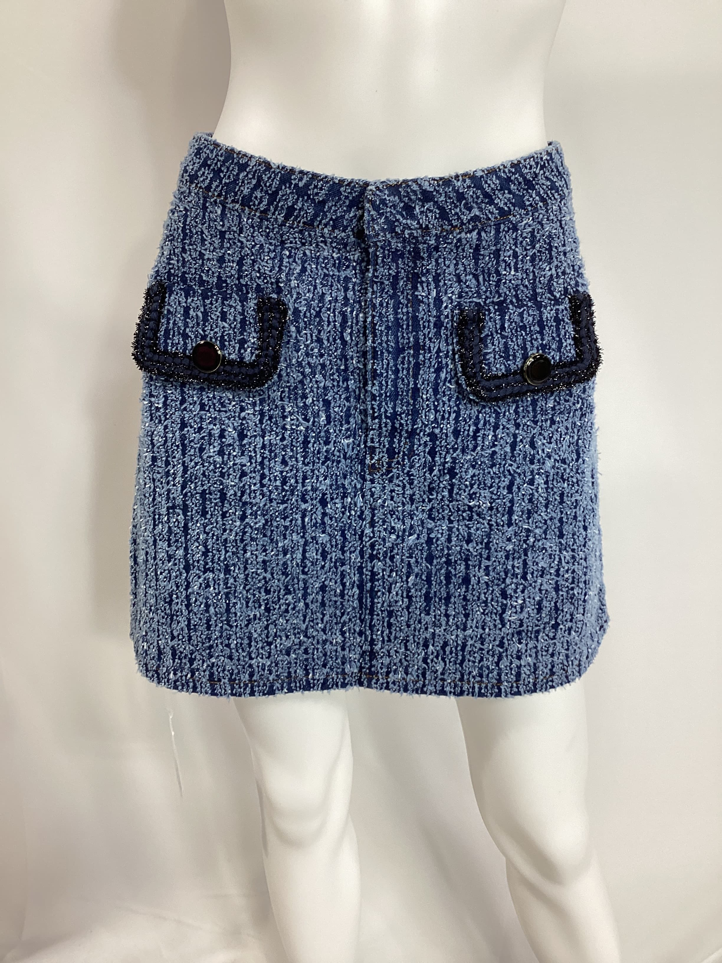 Textured Denim Mini Skirt In Blue - Image 3