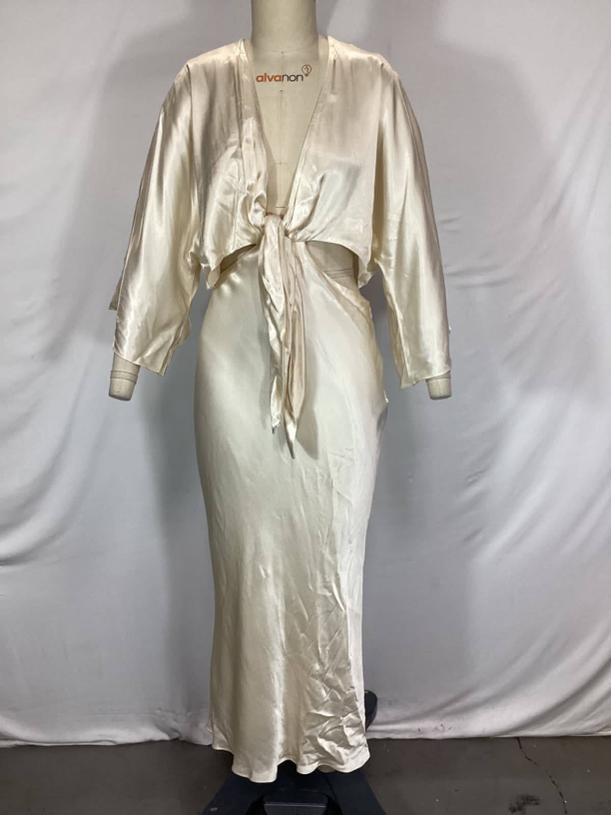 La Lune Tie Front Bias Midi Dress In Cream - Image 2
