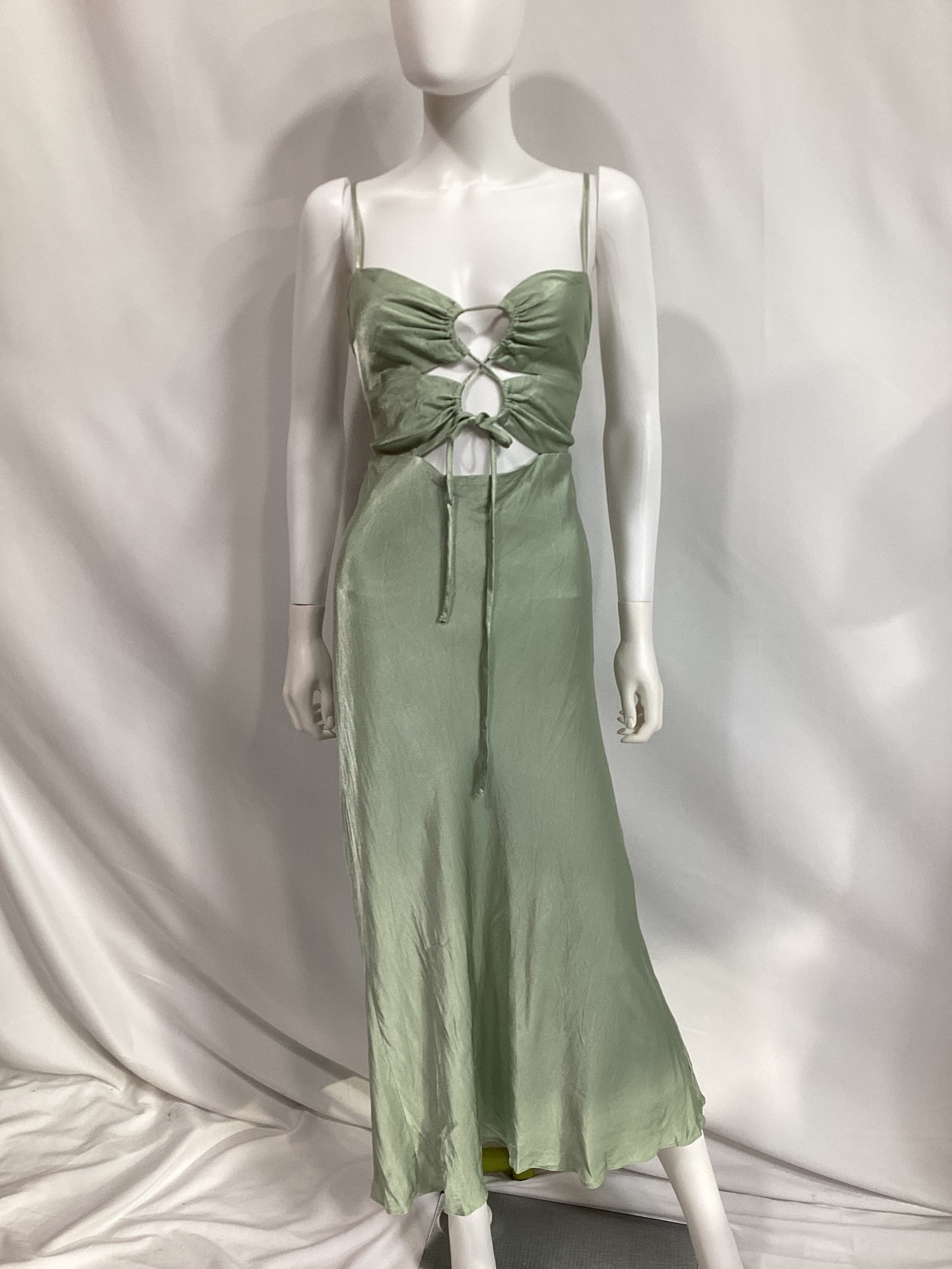Felicity Lace Up Midi Dress In Thyme - Image 2