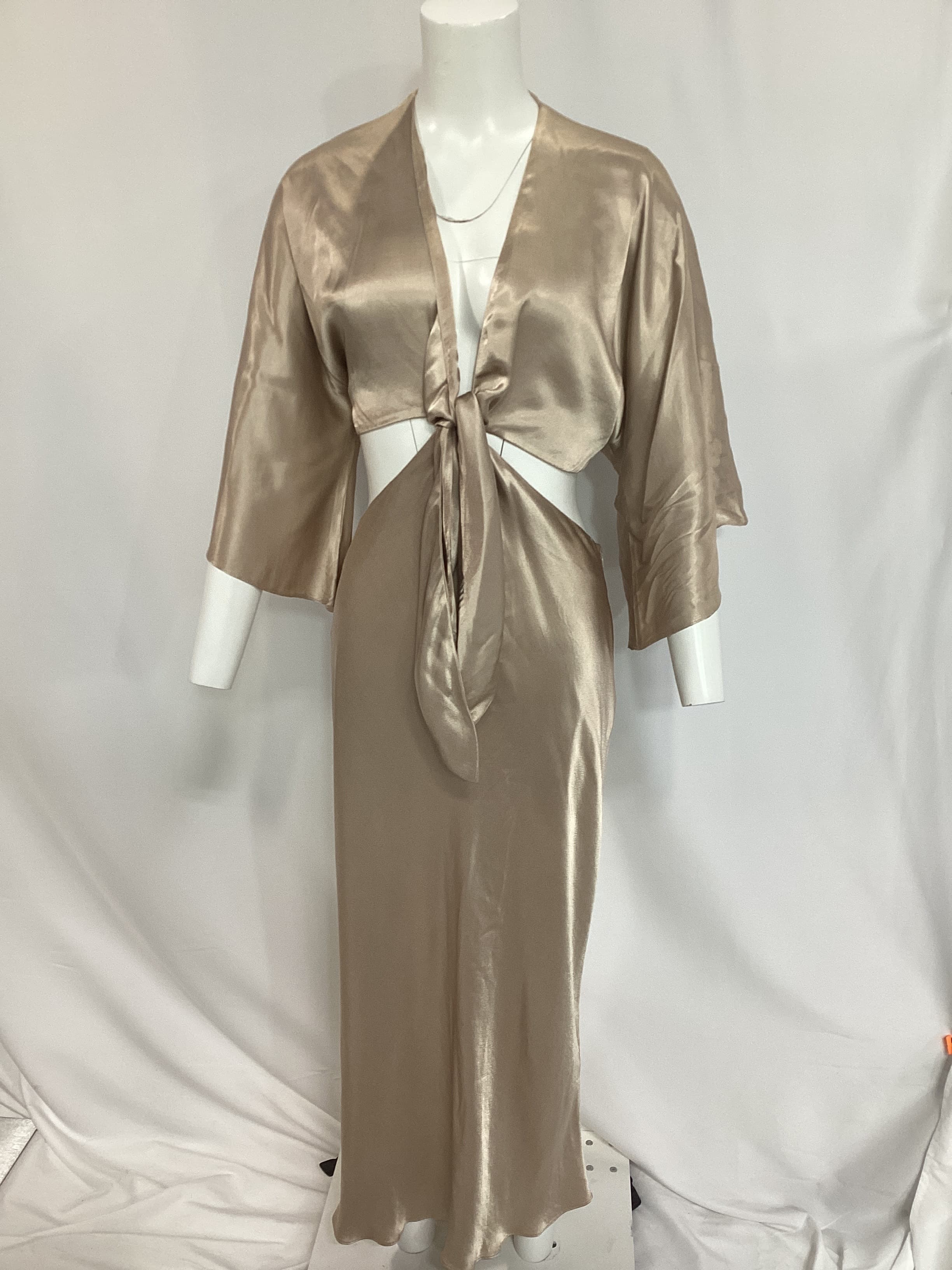 La Lune Tie Front Bias Midi Dress In Gold - Image 3