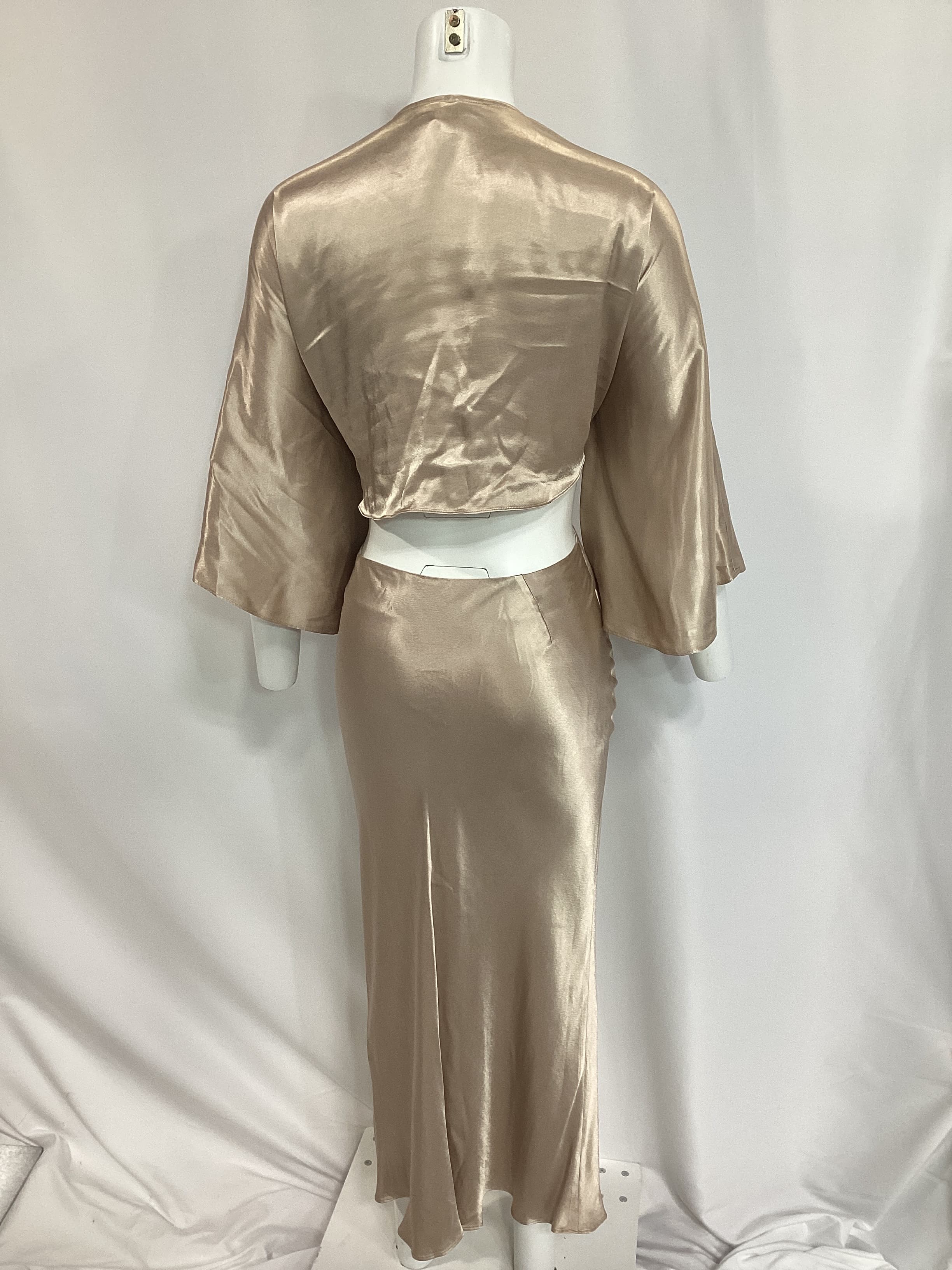 La Lune Tie Front Bias Midi Dress In Gold - Image 4
