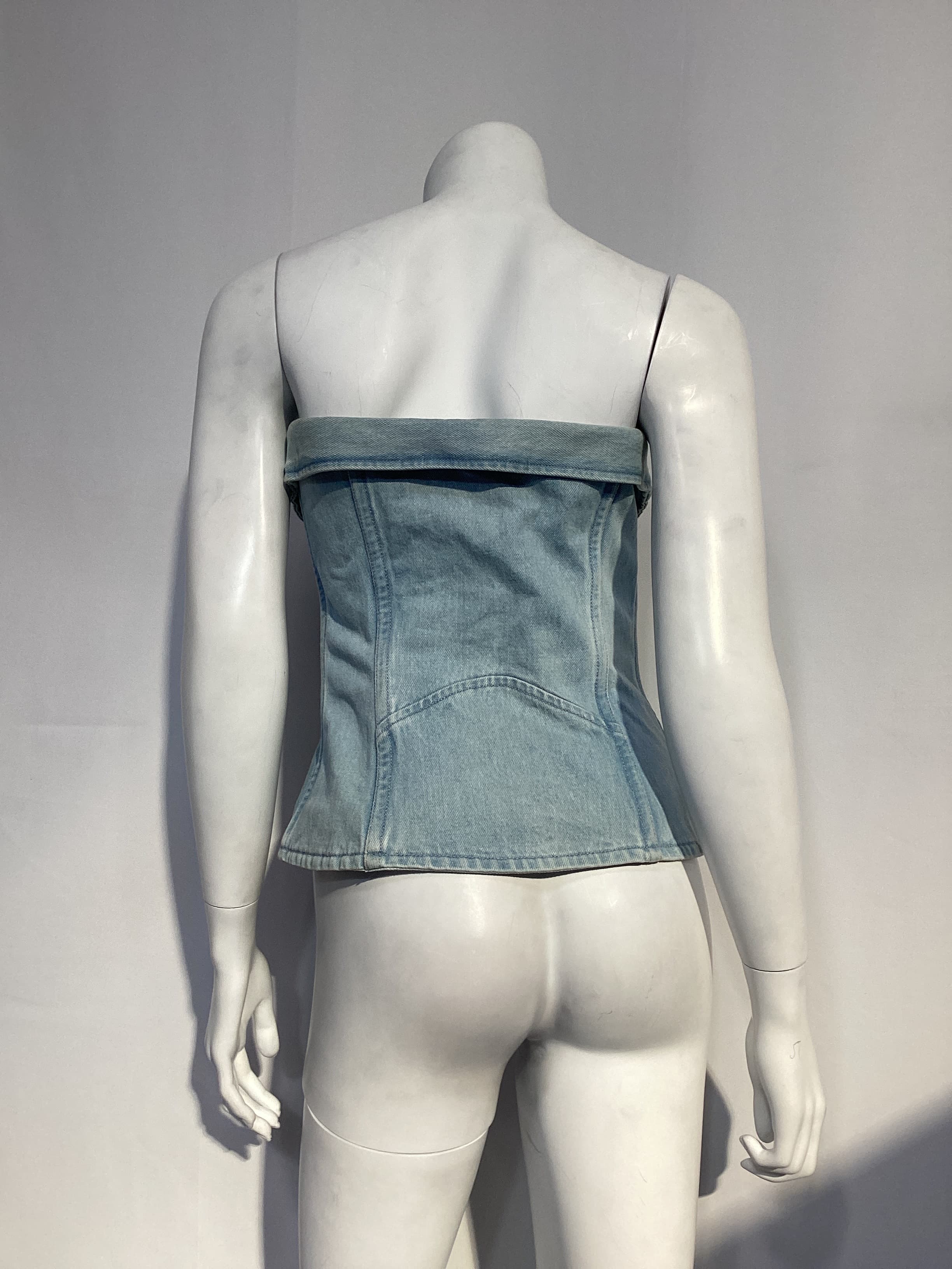 Strapless Zip-Embellished Denim Bustier Top - Image 2