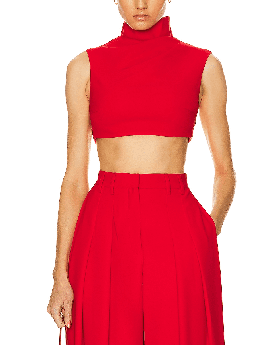 Turtleneck Sleeveless Crop Top In Red - Image 1