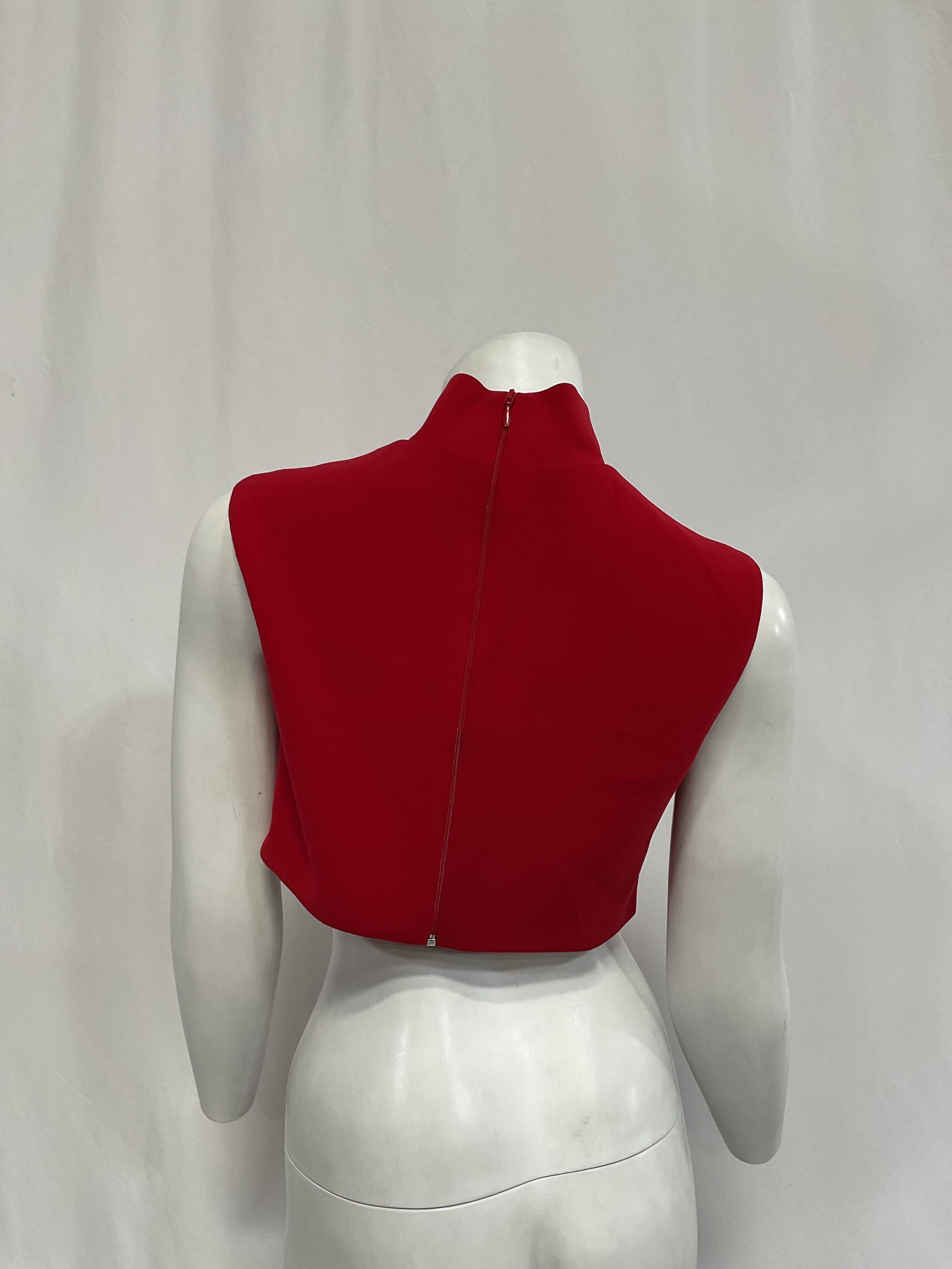 Turtleneck Sleeveless Crop Top In Red - Image 4