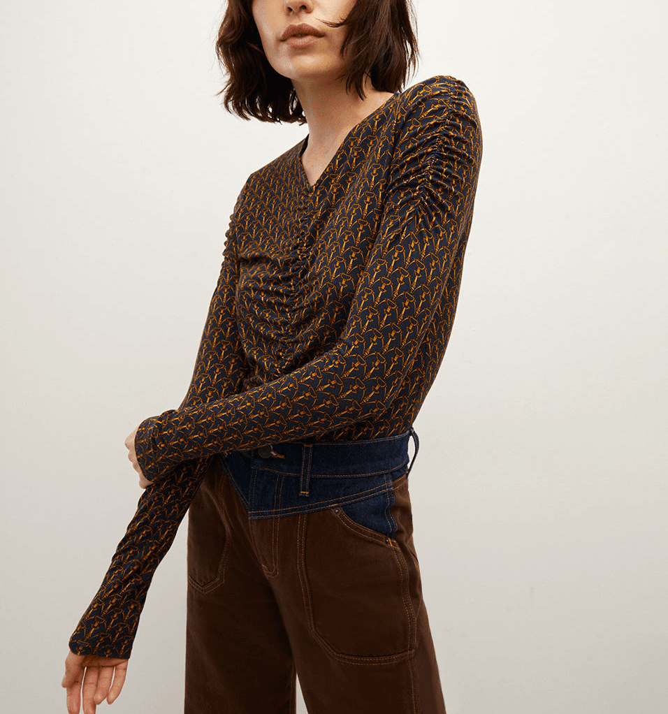 Neeta Stirrup-Print Ruched Top - Image 1
