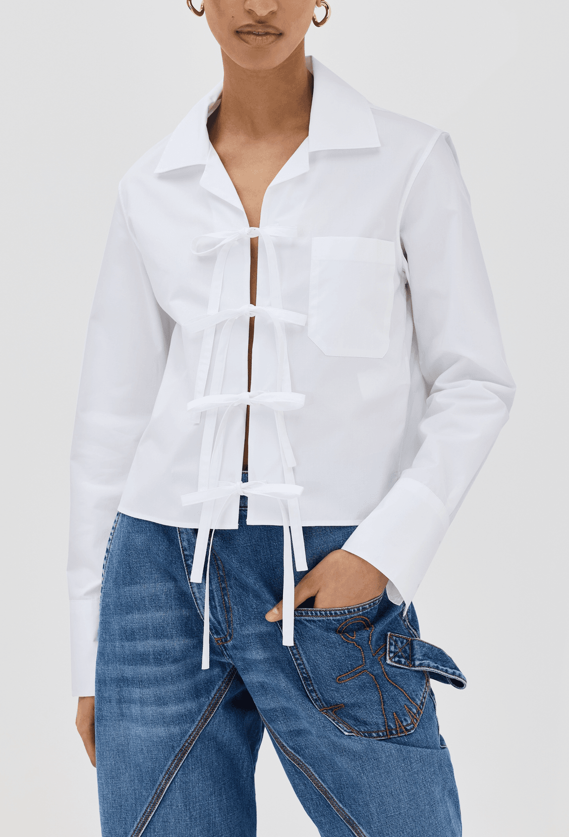 Bow Tie Cropped Shirt - Image 1