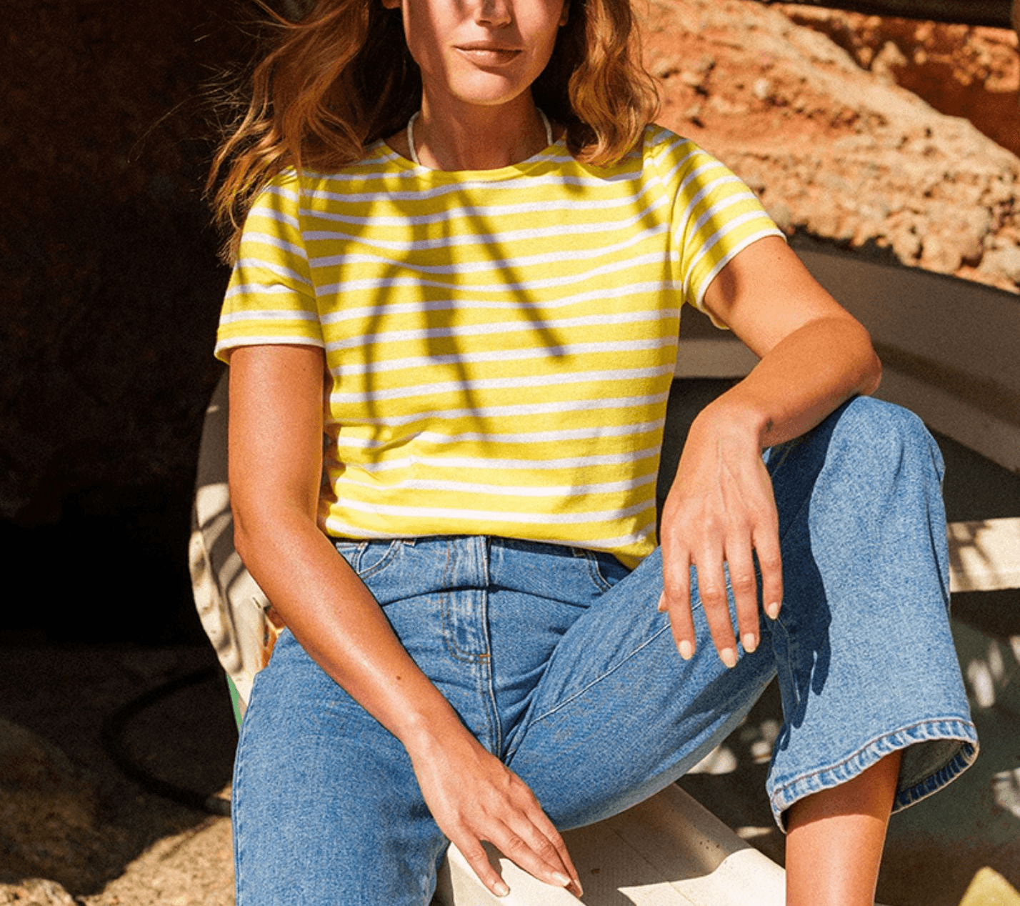 Etrille - Nautical Stripe Tee With Short Sleeves | Soft Cotton | Women Fit (yellow / White) - Image 1