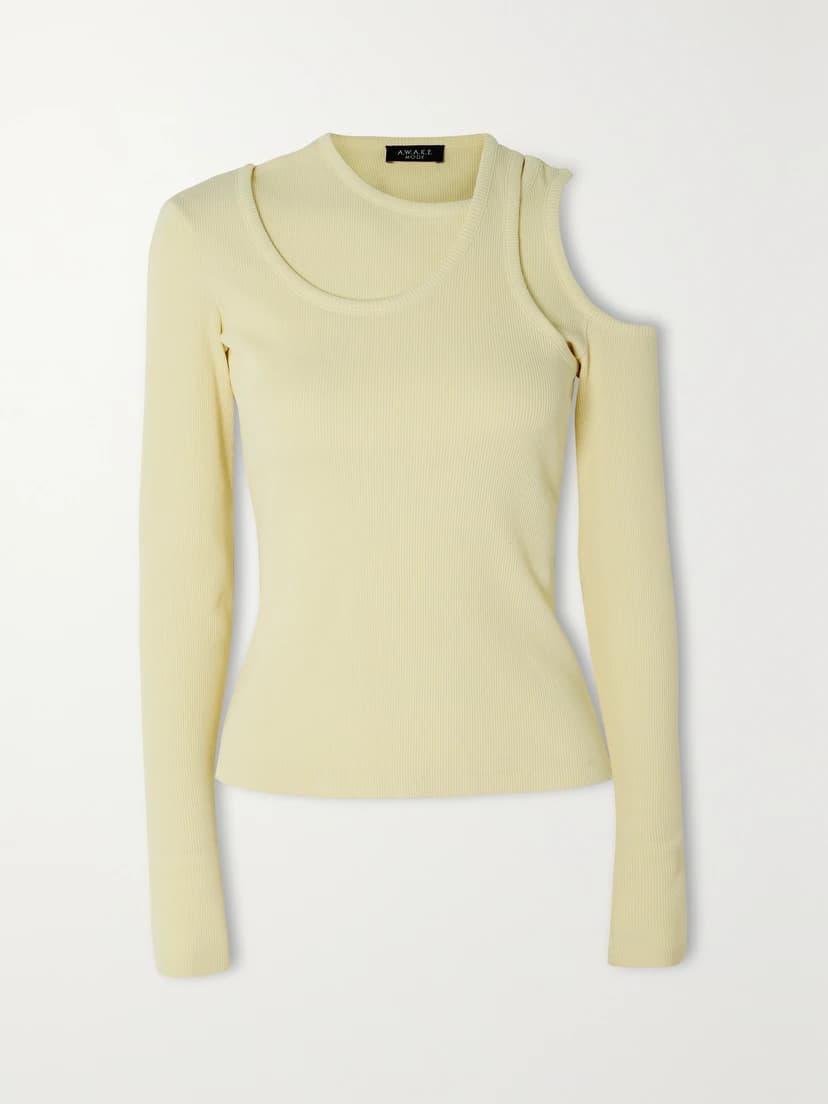 Layered Cutout Ribbed Cotton-Blend Jersey Top - Image 1