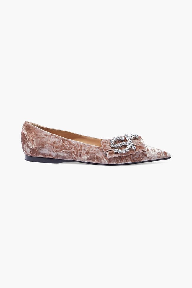 Sr Icona Bow-Embellished Crushed-Velvet Point-Toe Flats - Image 1