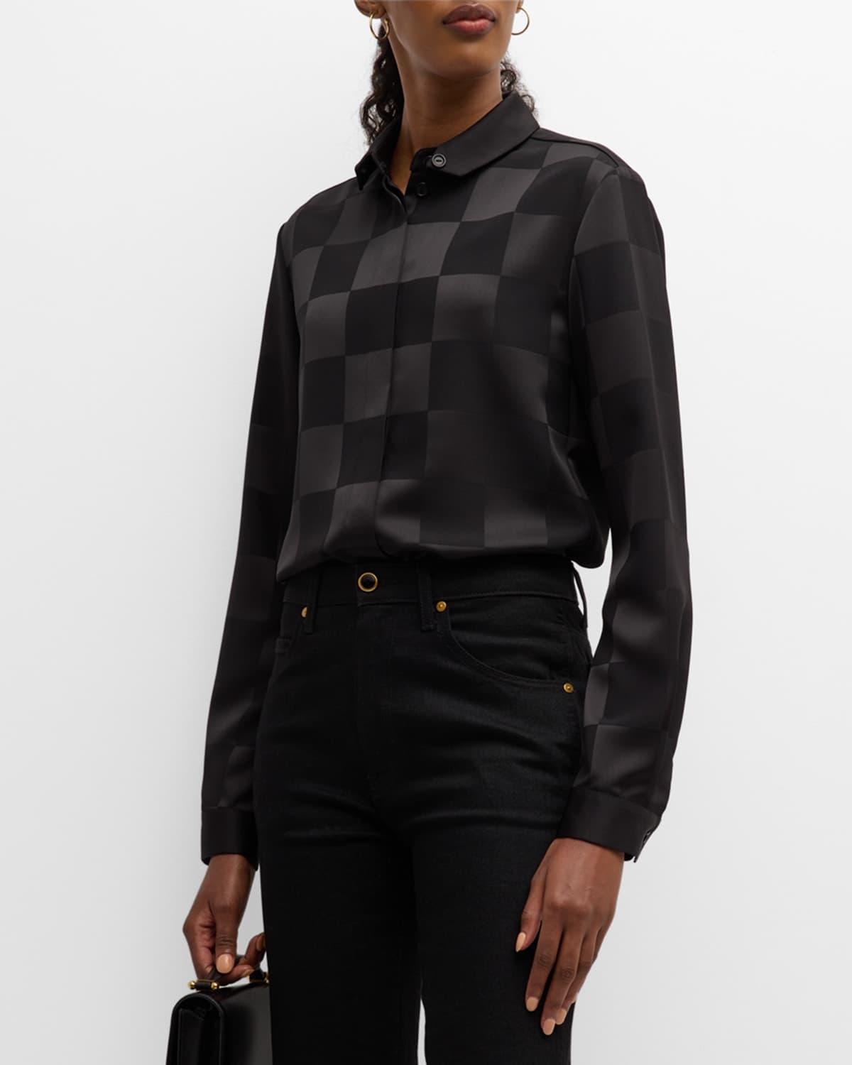 Emporio Armani Checkered Satin Blouse - Image 1