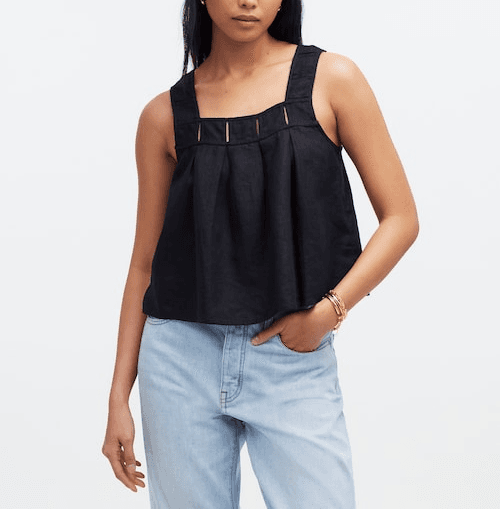 Embroidered A-Line Top In 100% Linen - Image 1