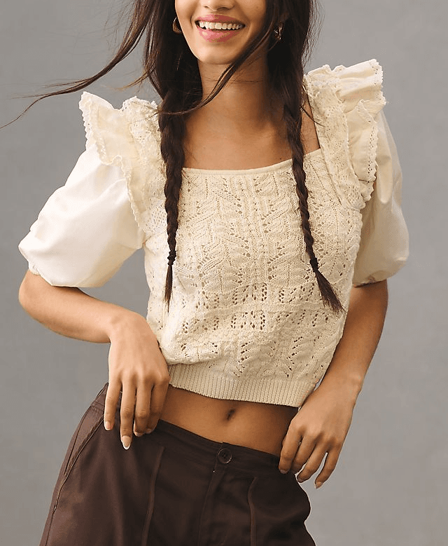 Collette Ruffled Puff-Sleeve Sweater Top - Image 1