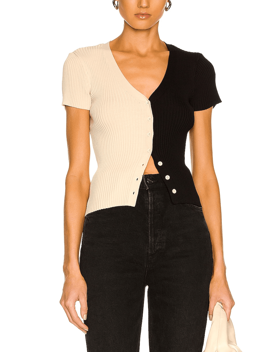 Short Sleeve Cargo Sweater In Buff & Black - Image 1