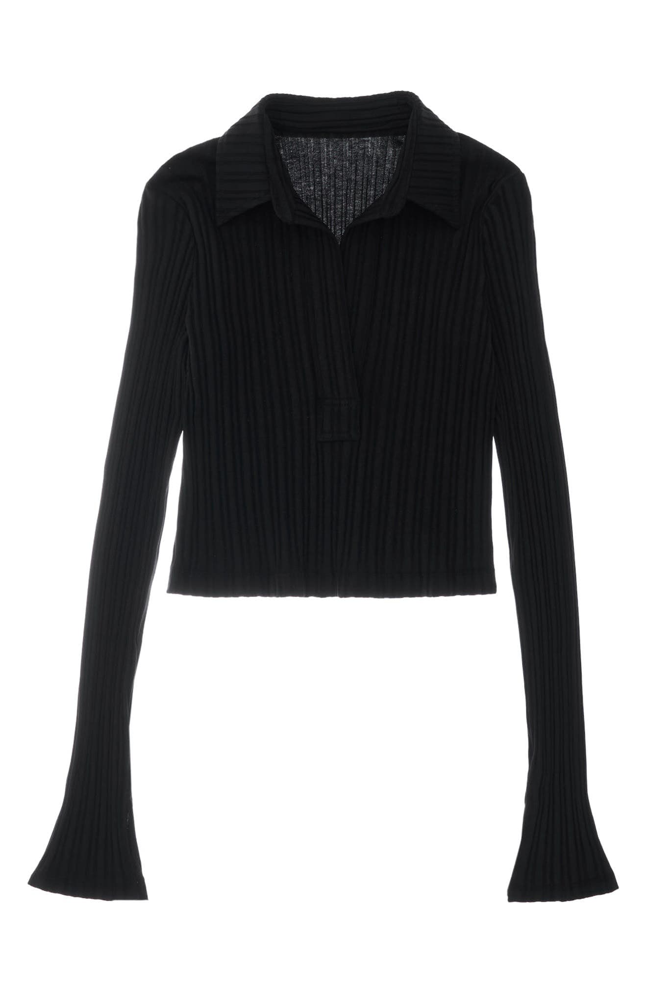 Textured Stripe Crop Cotton Polo Shirt - Image 2