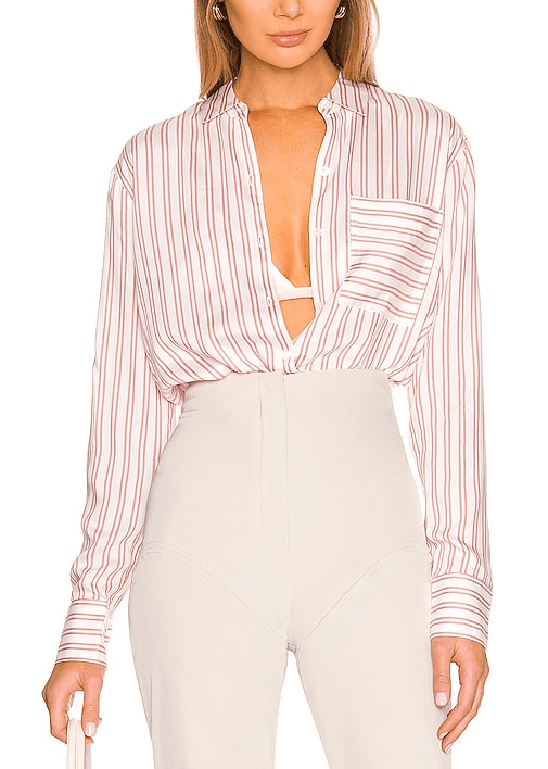 Boyfriend Button Front Shirt In Talc & Flamingo Stripe - Image 2