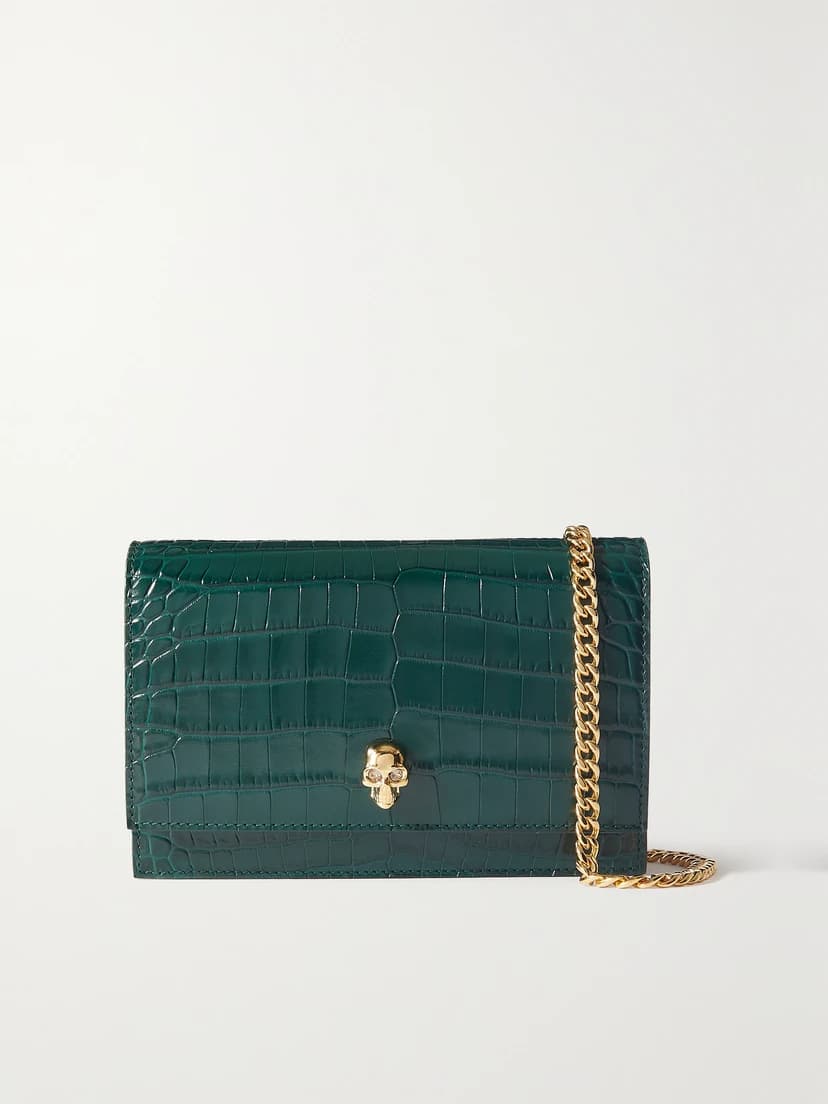 Skull Mini Embellished Croc-Effect Leather Shoulder Bag - Image 2