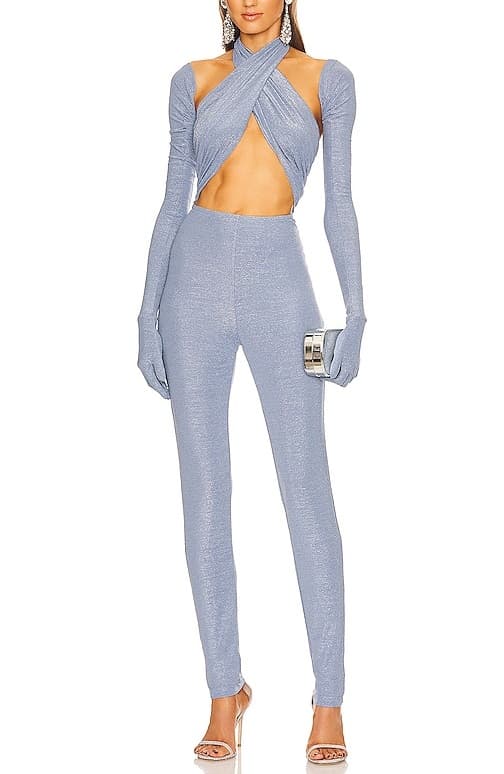 Glitter Wrap Jumpsuit In Mint - Image 2
