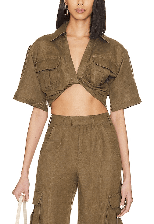 The Chrisa Crop Blouse In Olive Green - Image 2