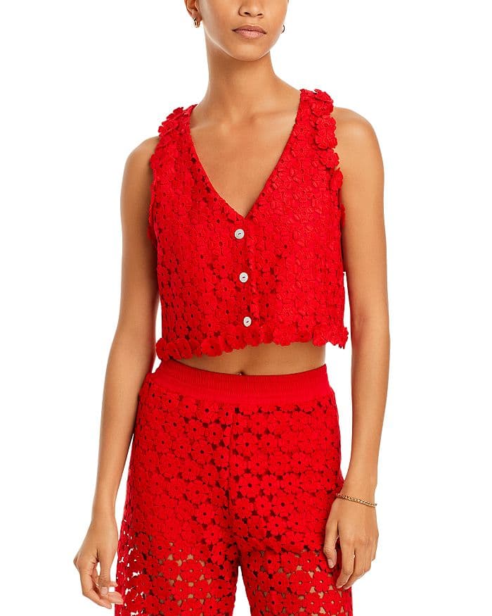 Christie Floral Eyelet Lace Cropped Vest - Image 2