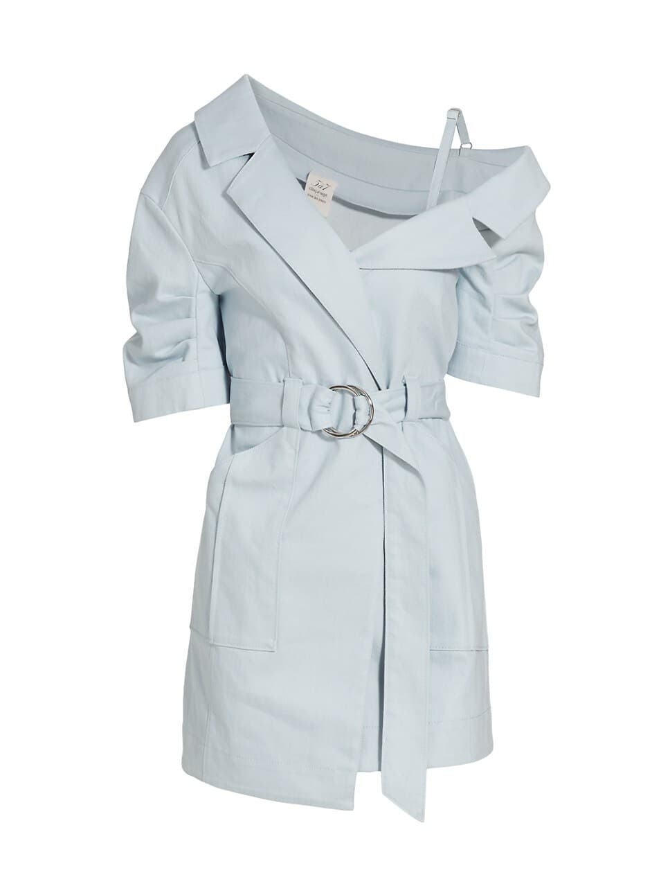 Milly Belted Asymmetric Stretch Denim Minidress - Image 1