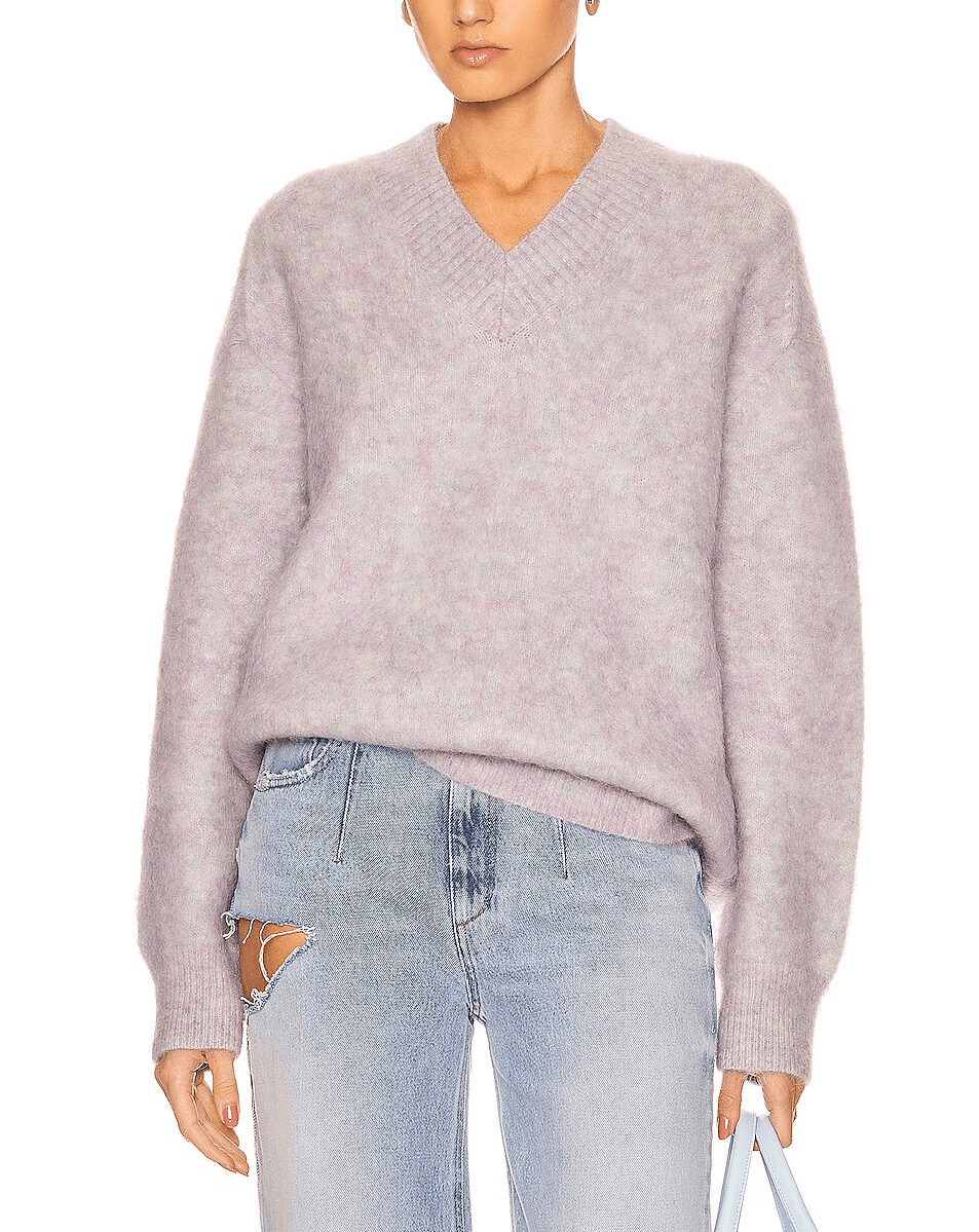 Pullover Sweater In Soft Green Melange - Image 2