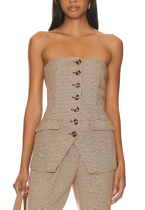 Phoebe Bustier In Toffee Houndstooth - Image 1