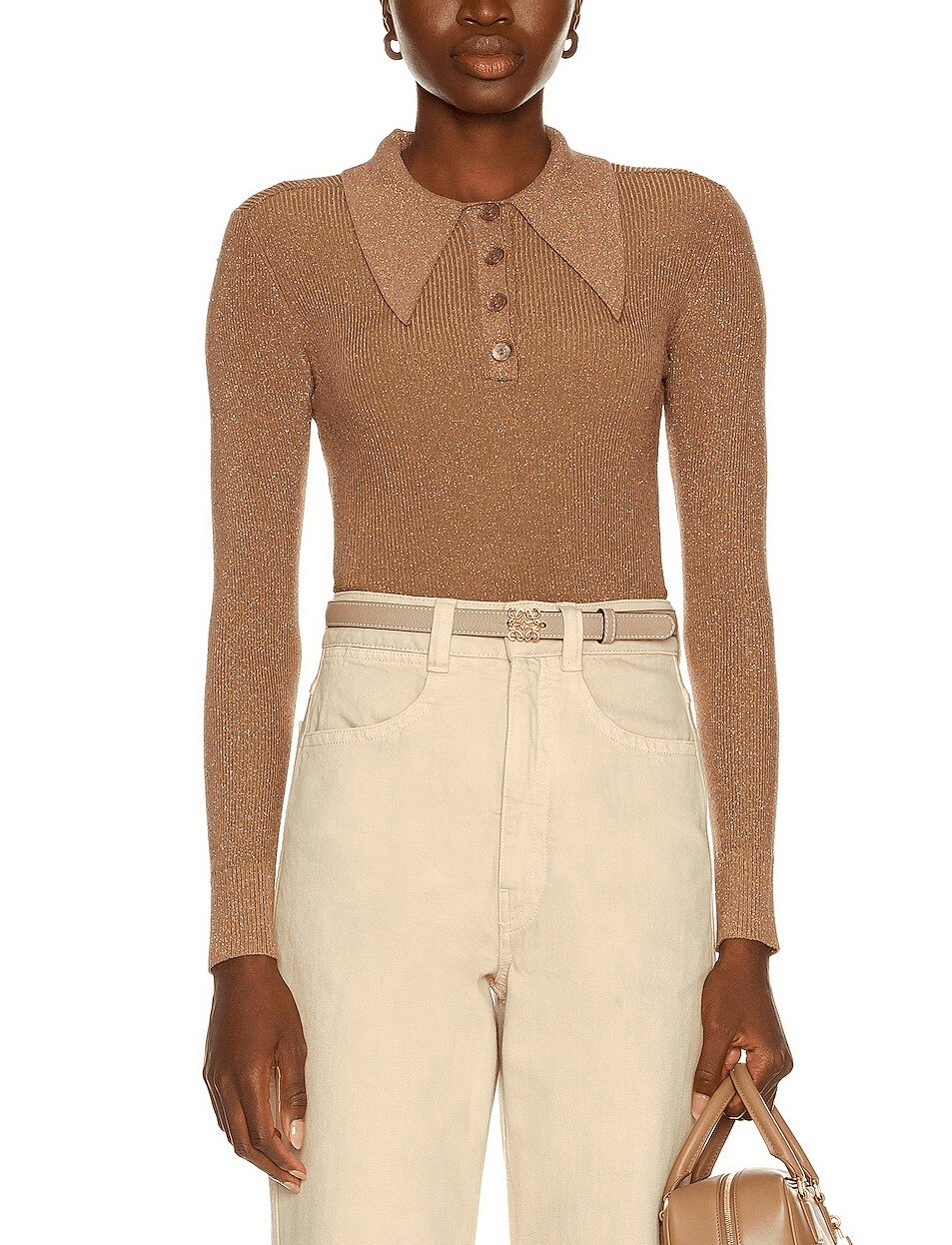 Long Sleeve Polo Sweater In Coffee - Image 1