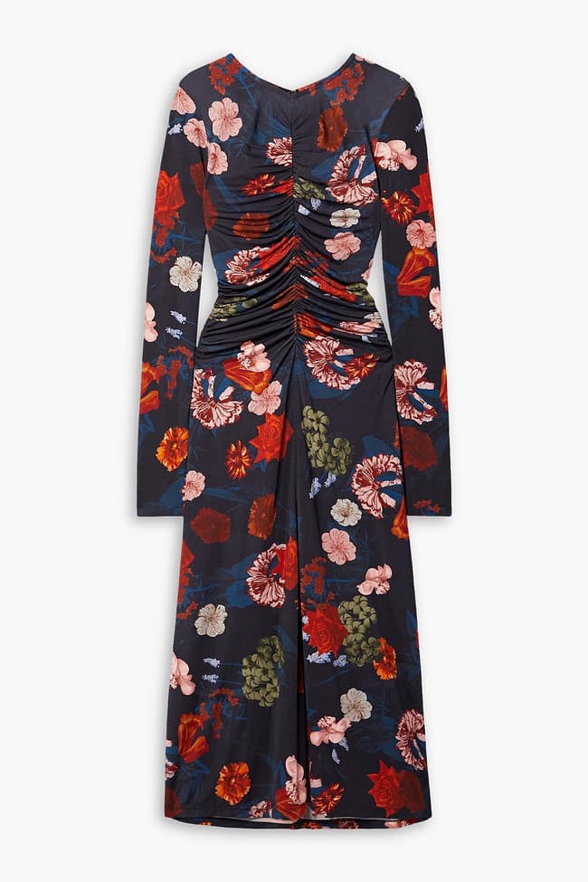 Maisy Ruched Floral-Print Cotton-Jersey Midi Dress - Image 1