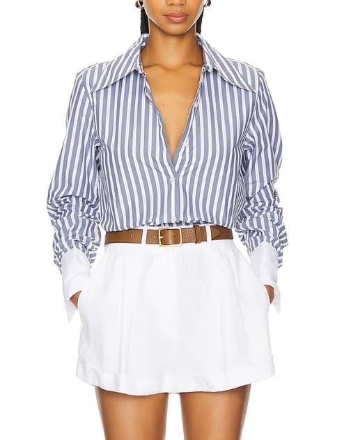 The Cuffed Statement Shirt In Dark Slate Stripe - Image 2