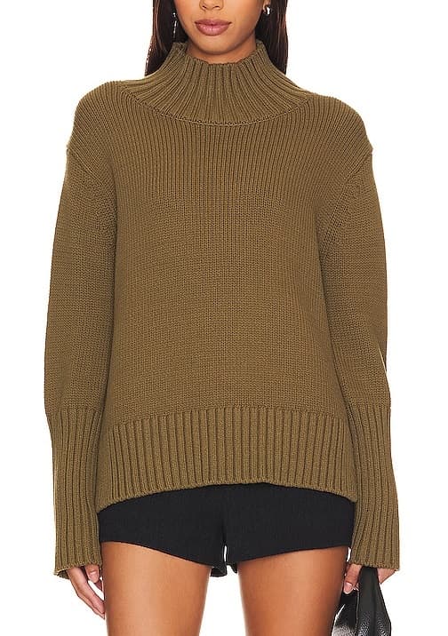 High Rib Turtleneck In Deep Olive - Image 1