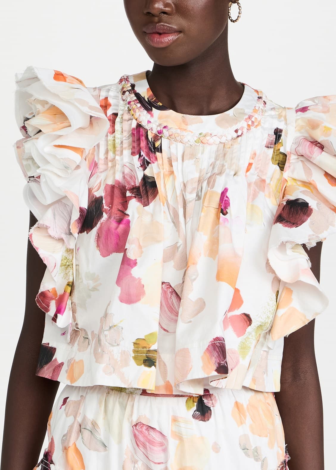 Dassia Frill Sleeve Top Wallpaper Floral - Image 2