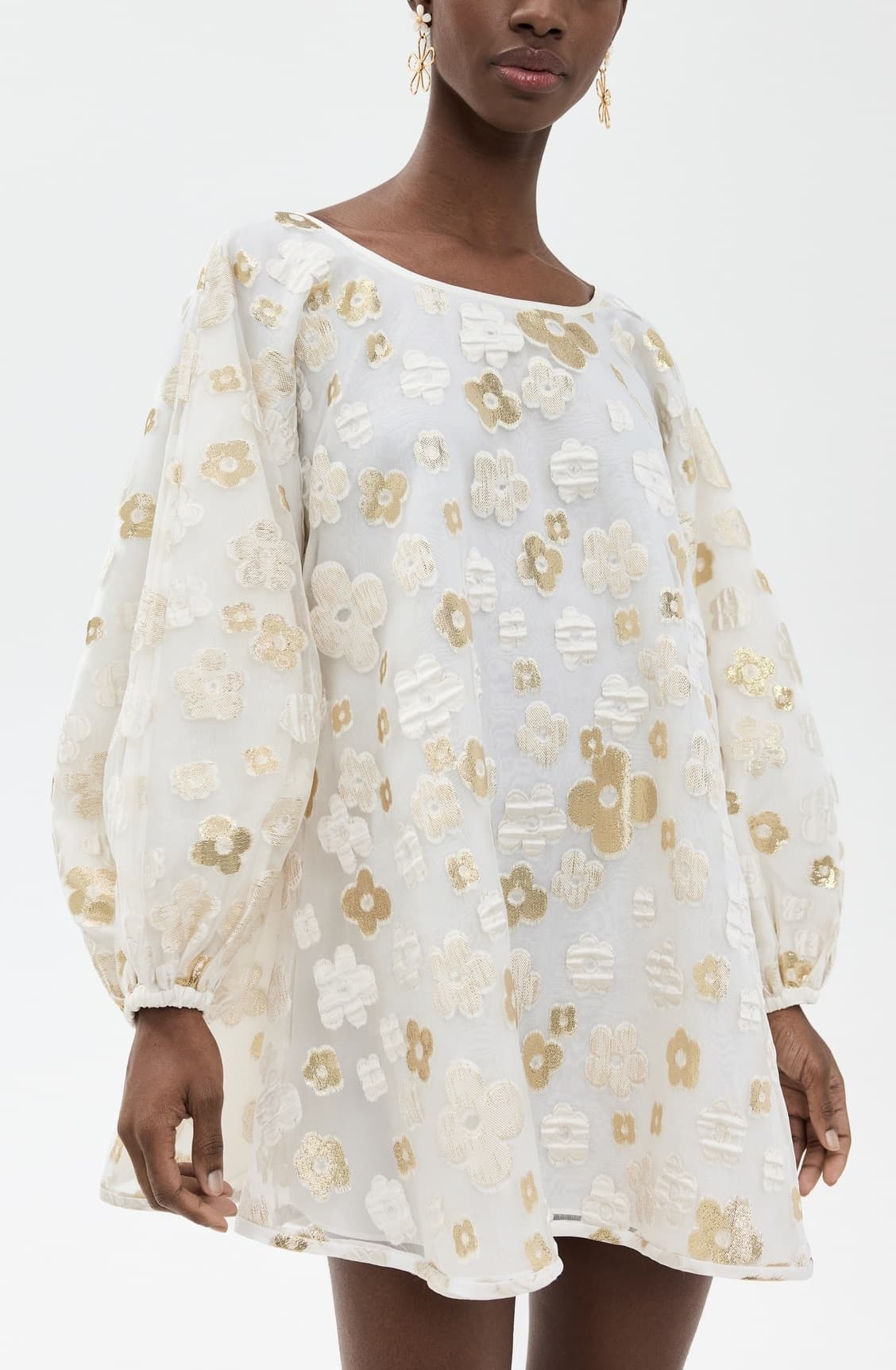 White And Gold Organza Good Luck Dress - Image 1