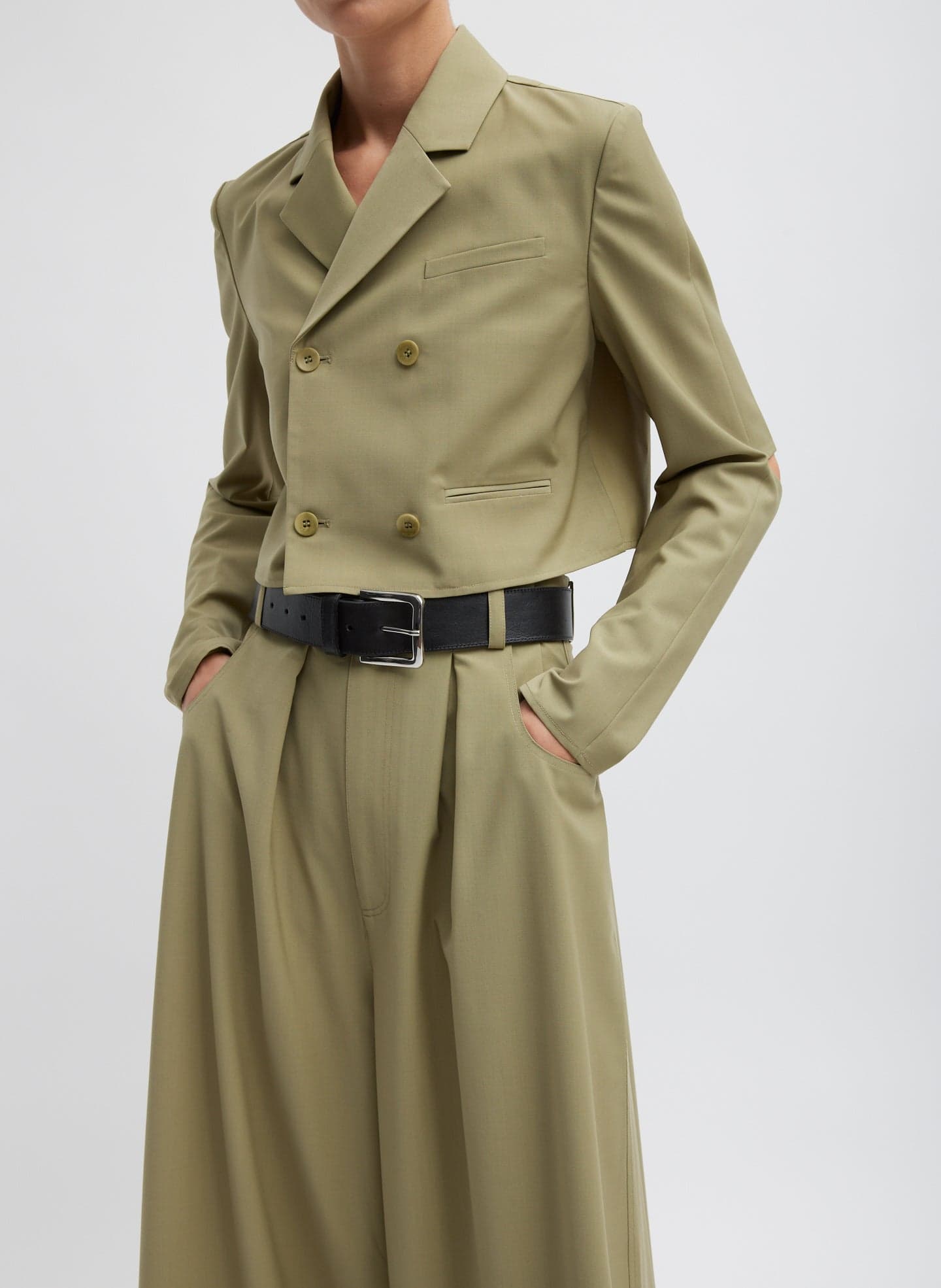 Tropical Wool Cropped Lean Double Breasted Shirt Jacket - Image 1