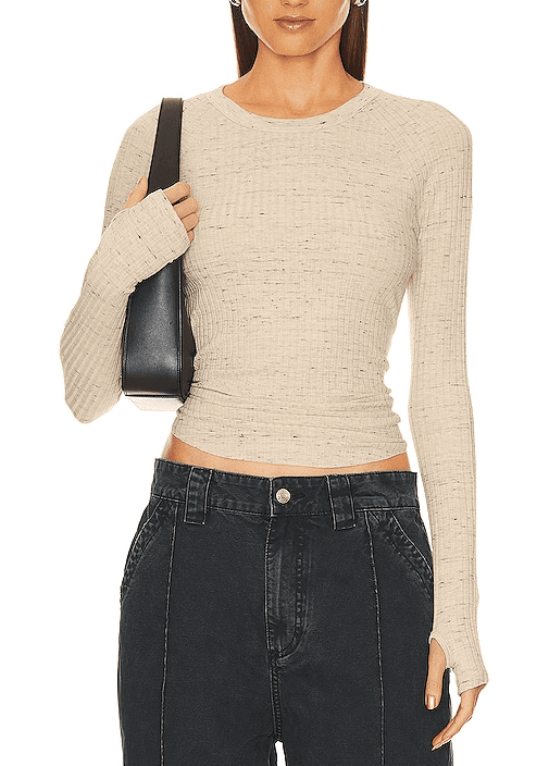 Long Sleeve Baseball Crew In Natural - Image 1
