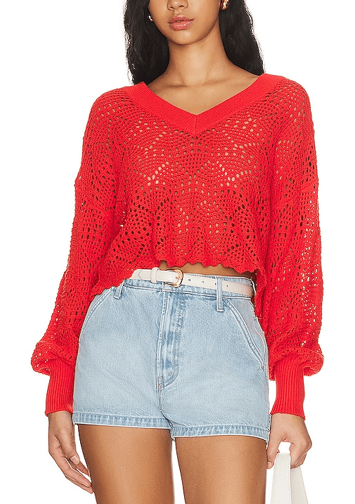 Crochet V- Neck In Chili - Image 1