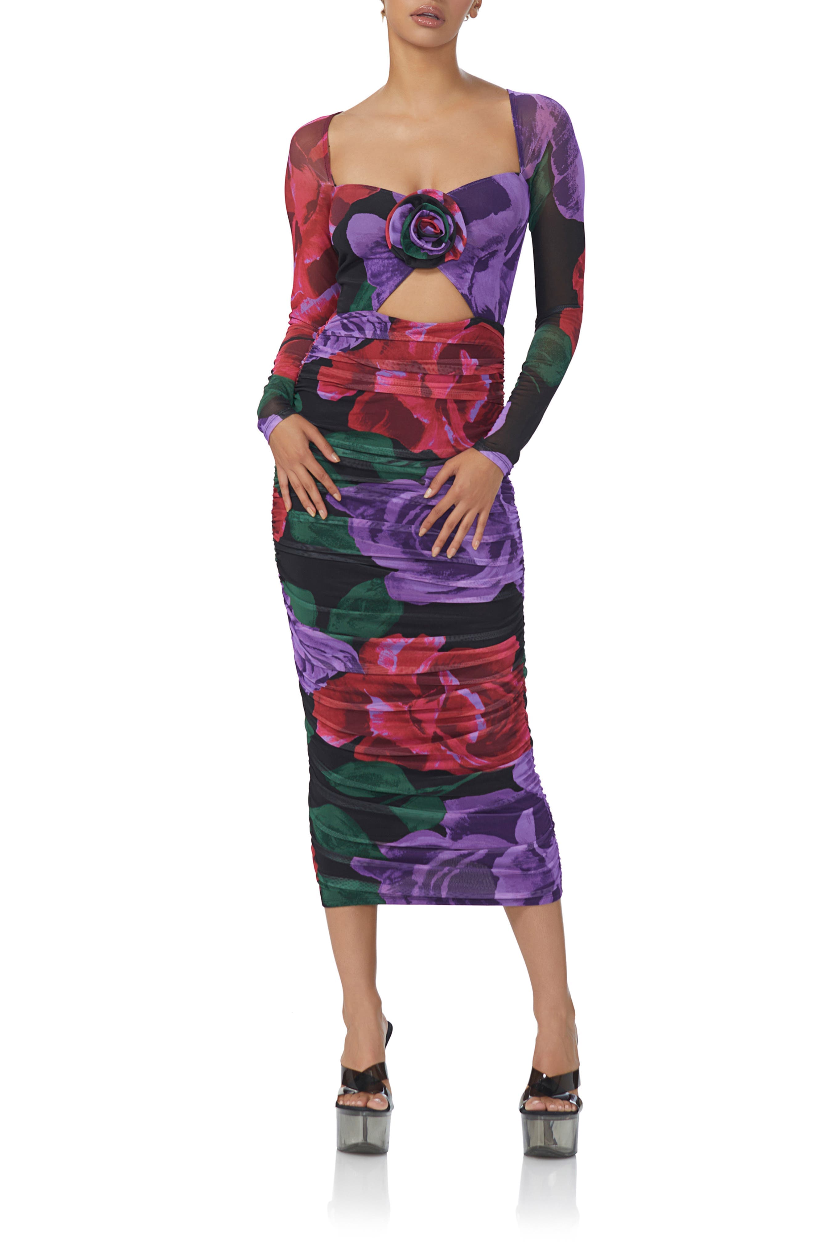 Sierra Floral Cutout Long Sleeve Midi Dress - Image 1