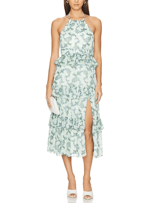 Dyana Midi Dress In Green & Ivory - Image 1