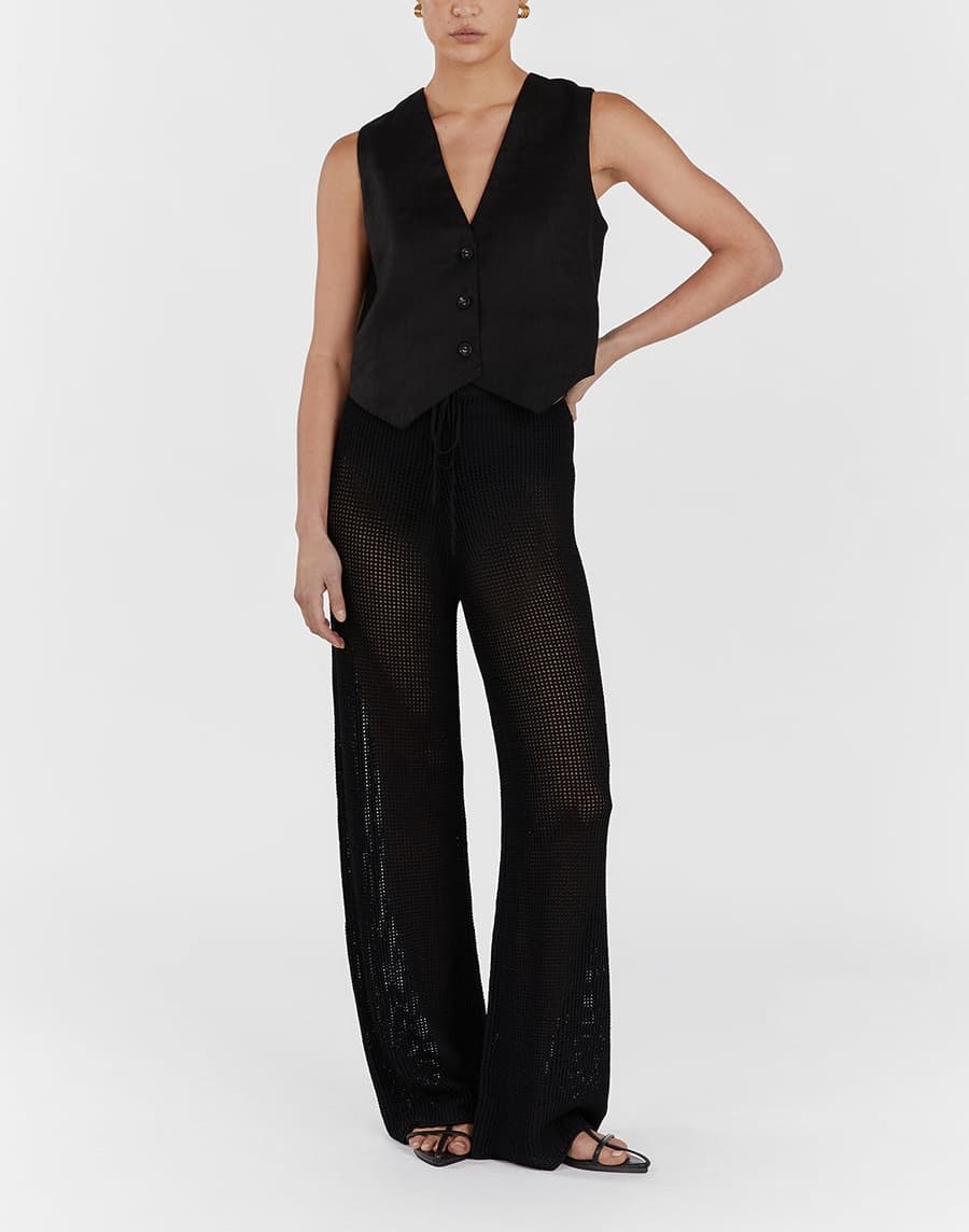 Ophelia Black Crochet Pant - Image 1
