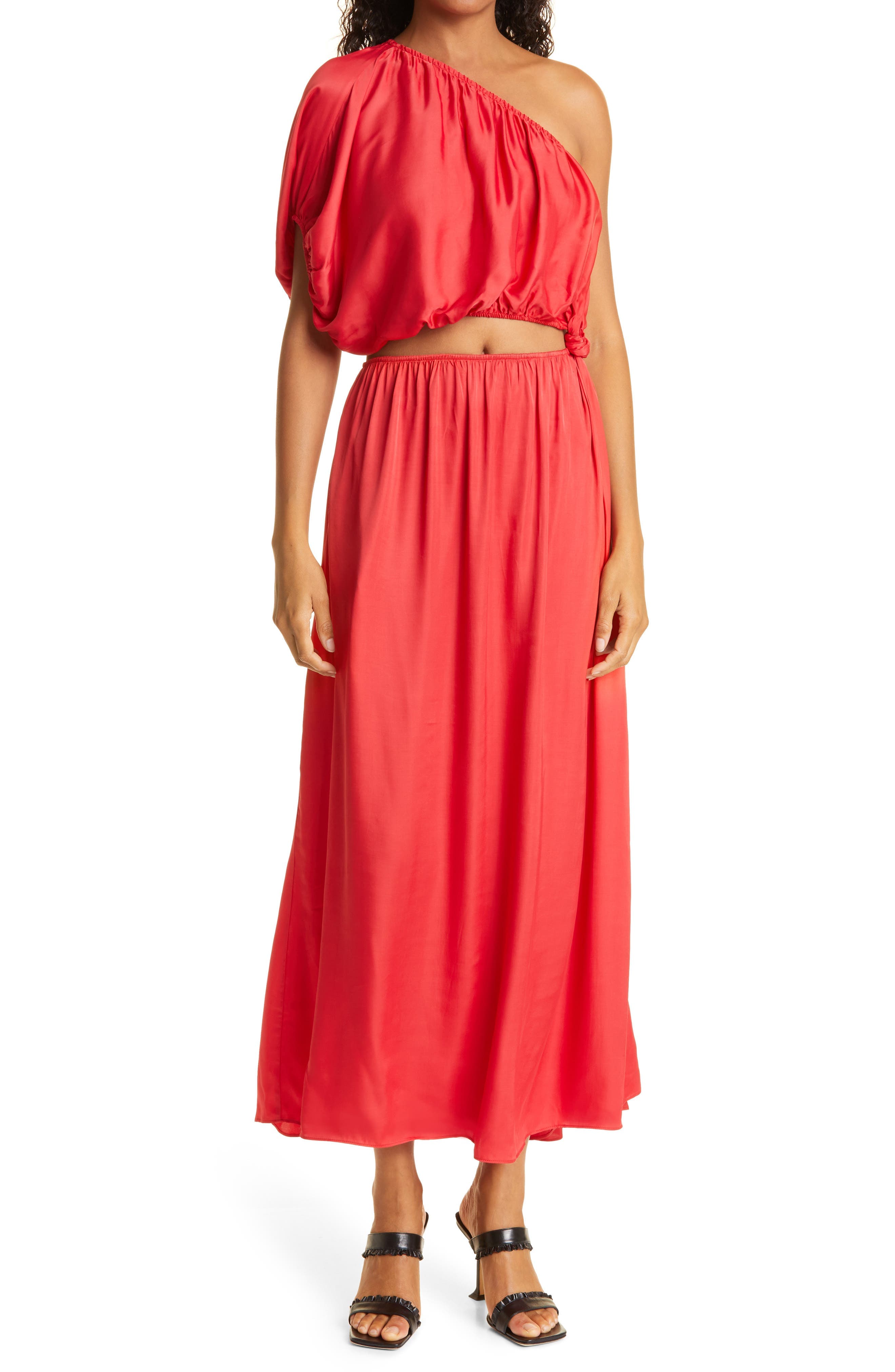 One-Shoulder Cutout Satin Dress - Image 1