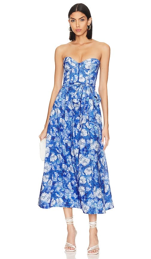 Vibrant Floral Midi Dress In Blue Foral - Image 2