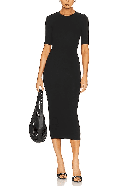 Half Sleeve Crew Midi Dress In Black - Image 2