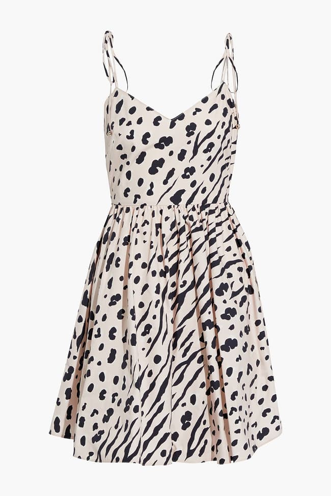 Gathered Printed Cotton-Poplin Mini Dress - Image 1