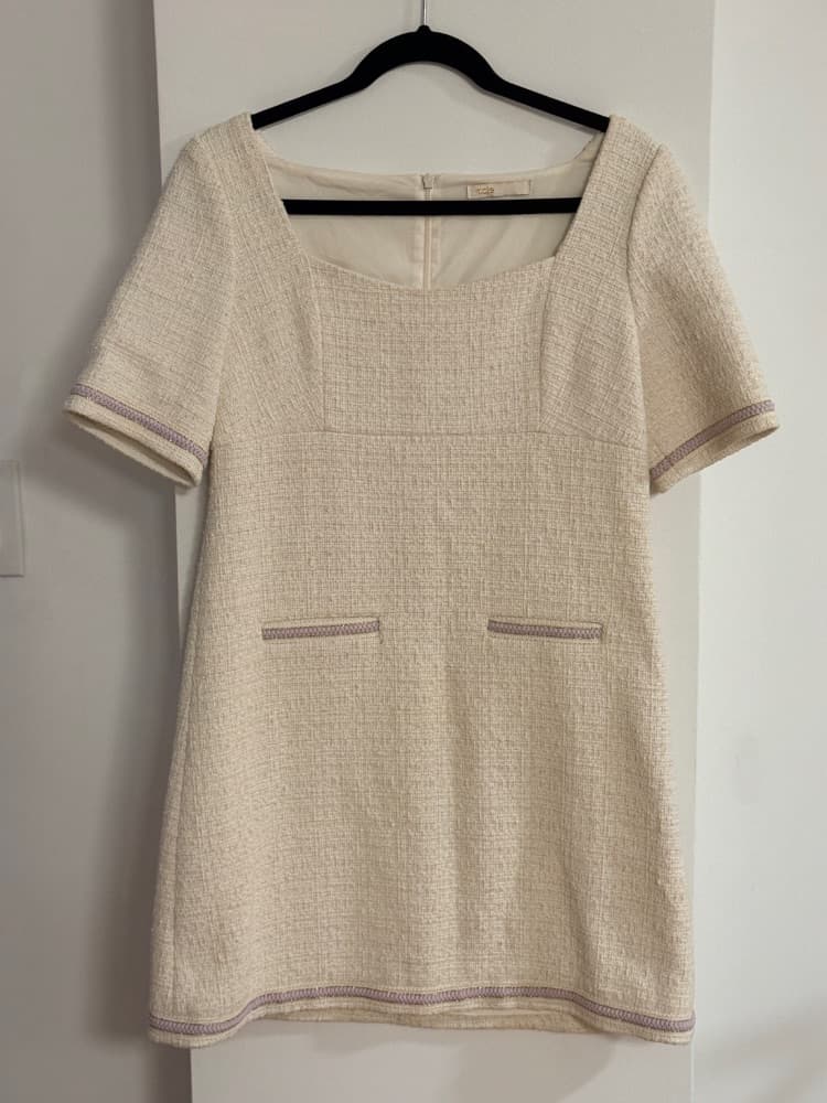 Maje Cream Tweed Shift Short Sleeve Dress - Image 5