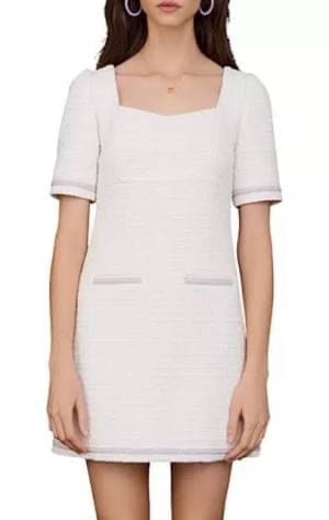 Maje Cream Tweed Shift Short Sleeve Dress - Image 4