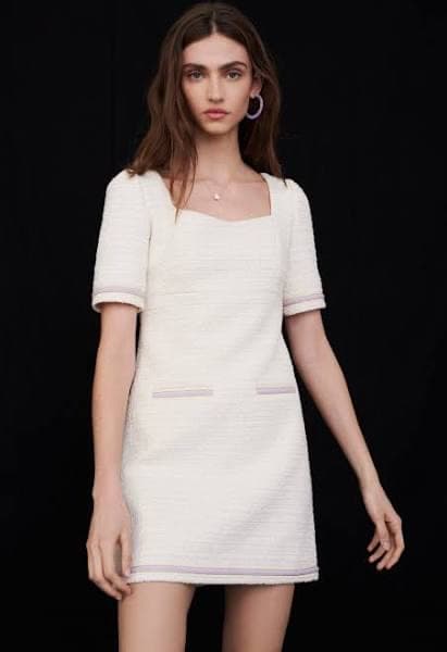 Maje Cream Tweed Shift Short Sleeve Dress - Image 2